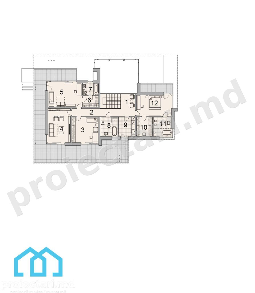 Plan etaj Proiect de casă mare cu etaj modernă