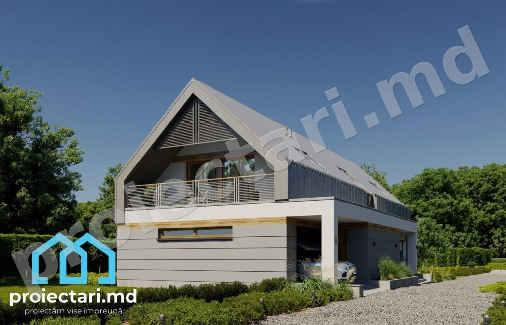 Proiect casă barnhouse cu mansardă compactă