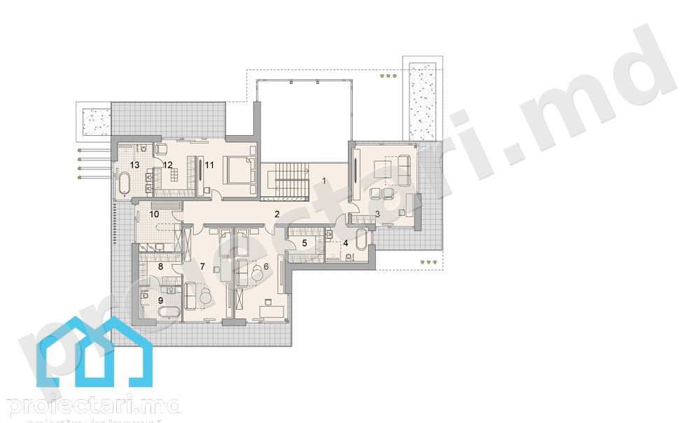 Proiect casă cu acoperiș plat 100m²