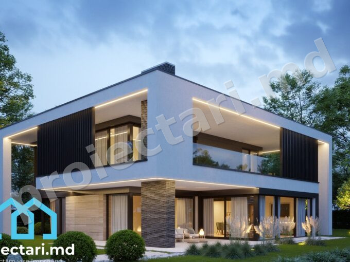 Proiect de casă cu acoperiș plat modern