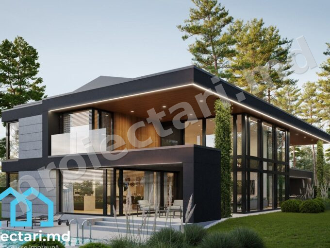 Proiect de casă mare cu etaj modernă