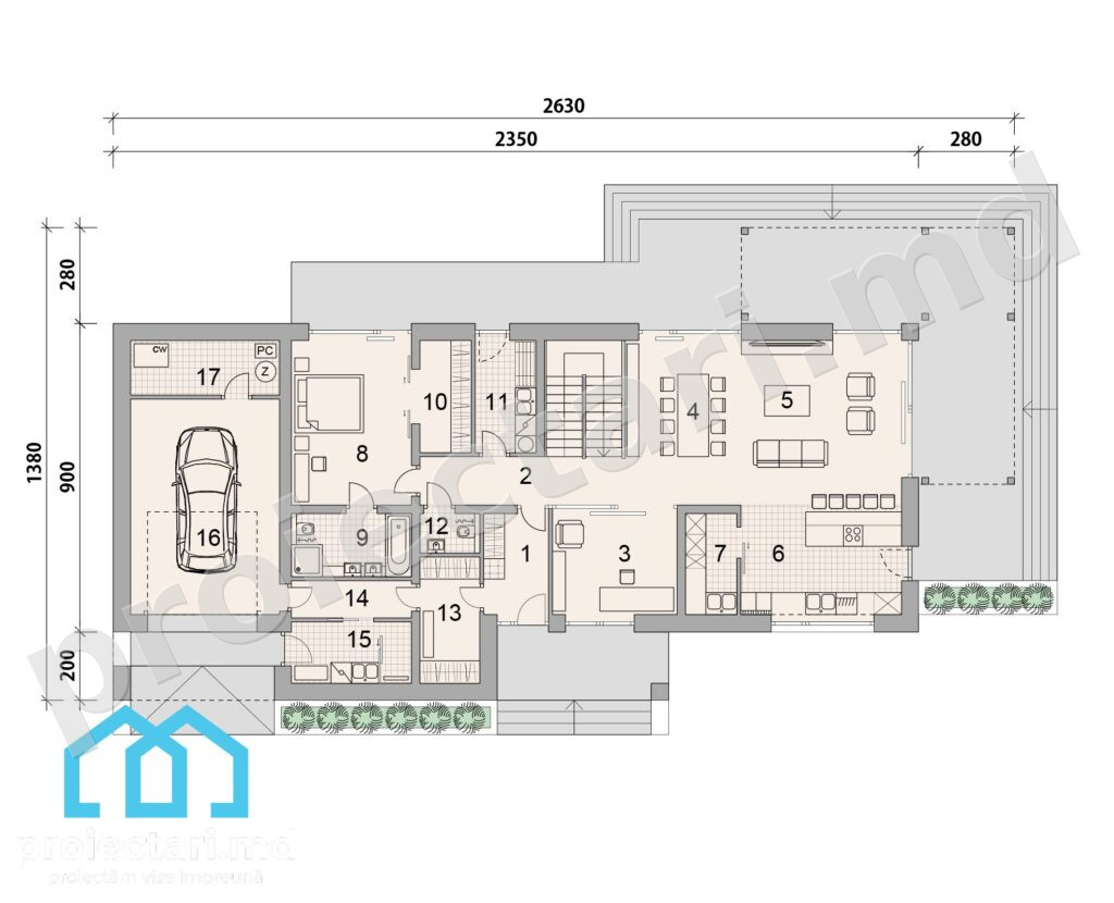 Proiect casă cu mansardă 100m²