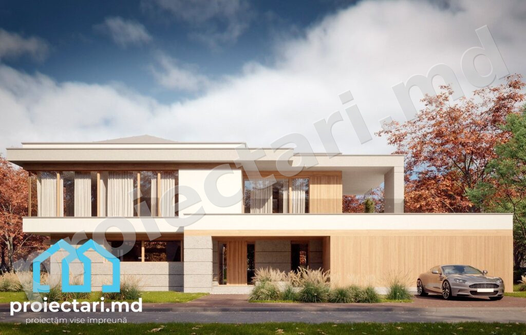 Proiect casă high-tech cu 3 dormitoare și living spațios