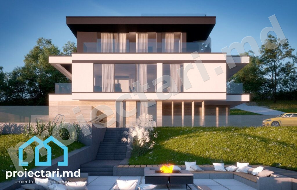 Proiect casă modernă High-Tech cu etaj