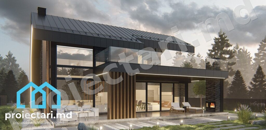 Proiect de casă cu mansardă și balcon