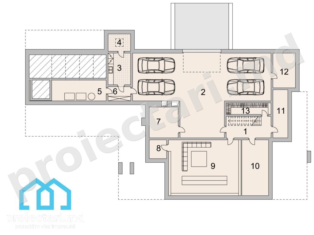 Demisol Proiect de casă high-tech cu 3 nivele 1030m2