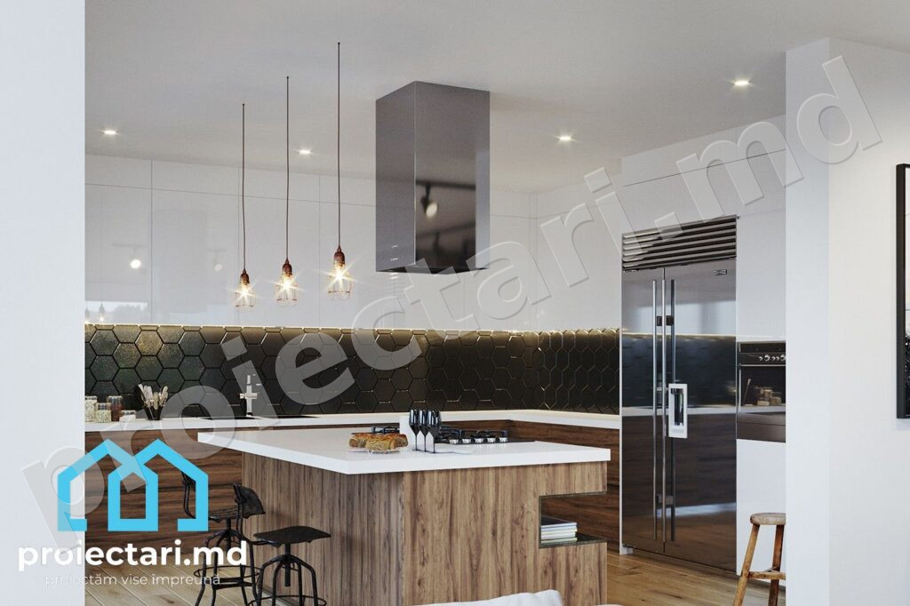 Design bucatarie Casă Barnhouse cu mansardă