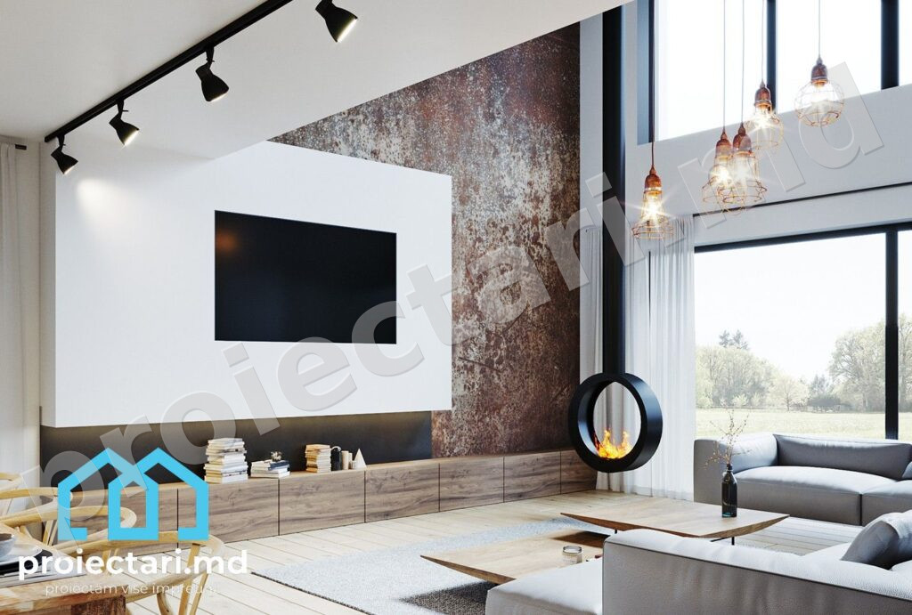 Design salon Casă Barnhouse cu mansardă