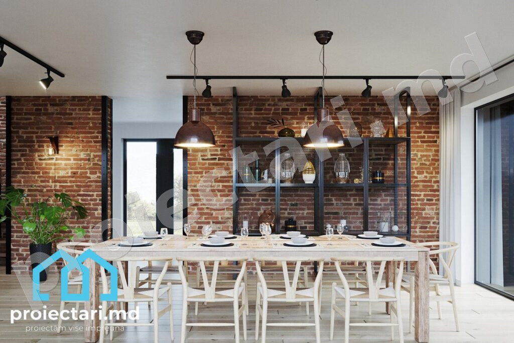Design sufragerie Casă Barnhouse cu mansardă