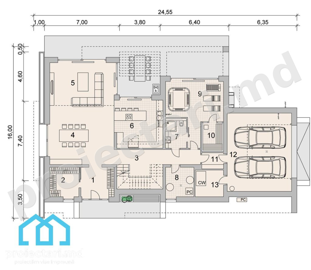 Plan Barnhouse cu mansardă și living deschis