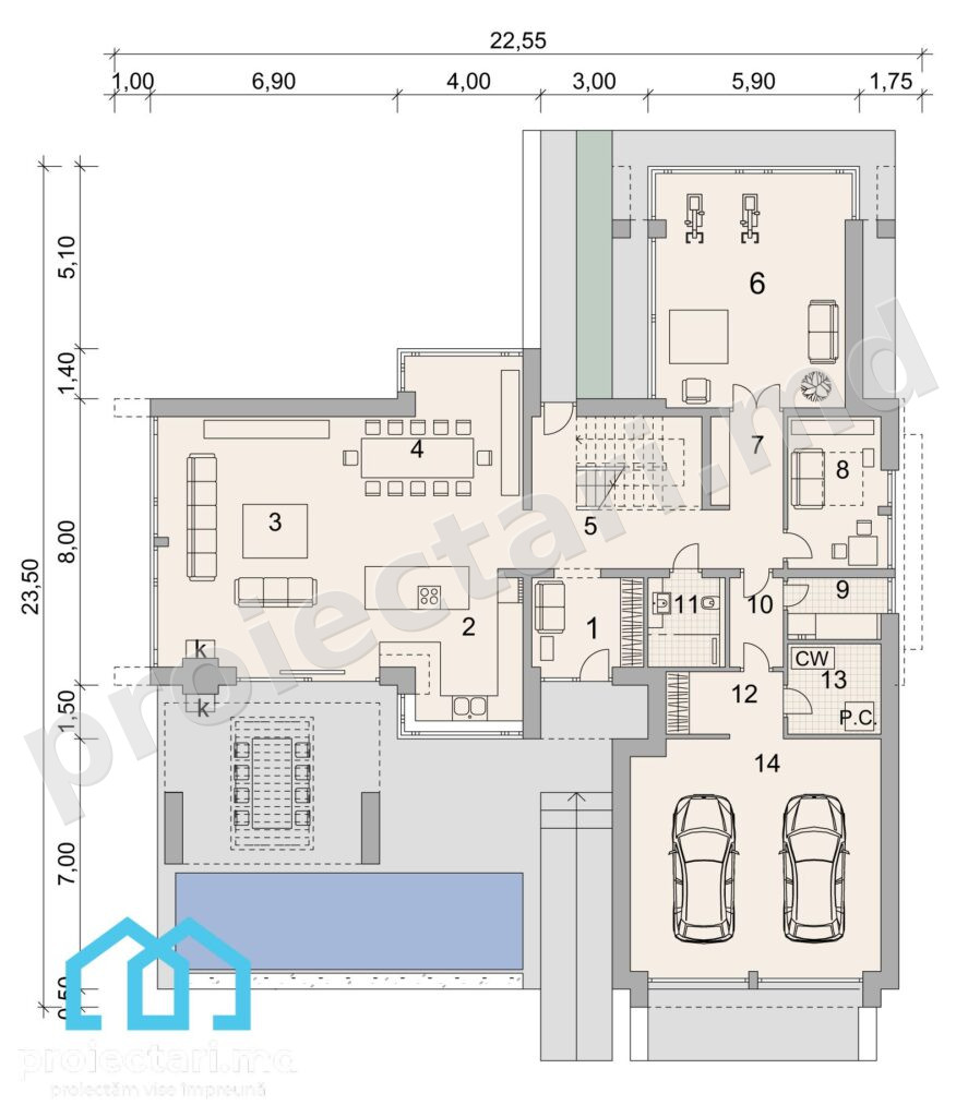 Plan Barnhouse cu mansardă și living deschis