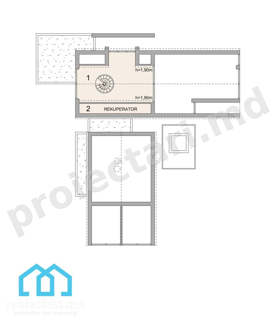 Plan mansarda Proiect Barnhouse cu mansardă și terasă