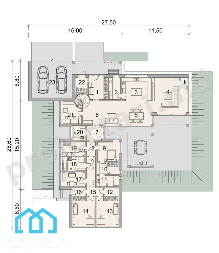 Plan parter Proiect Barnhouse cu mansardă și terasă