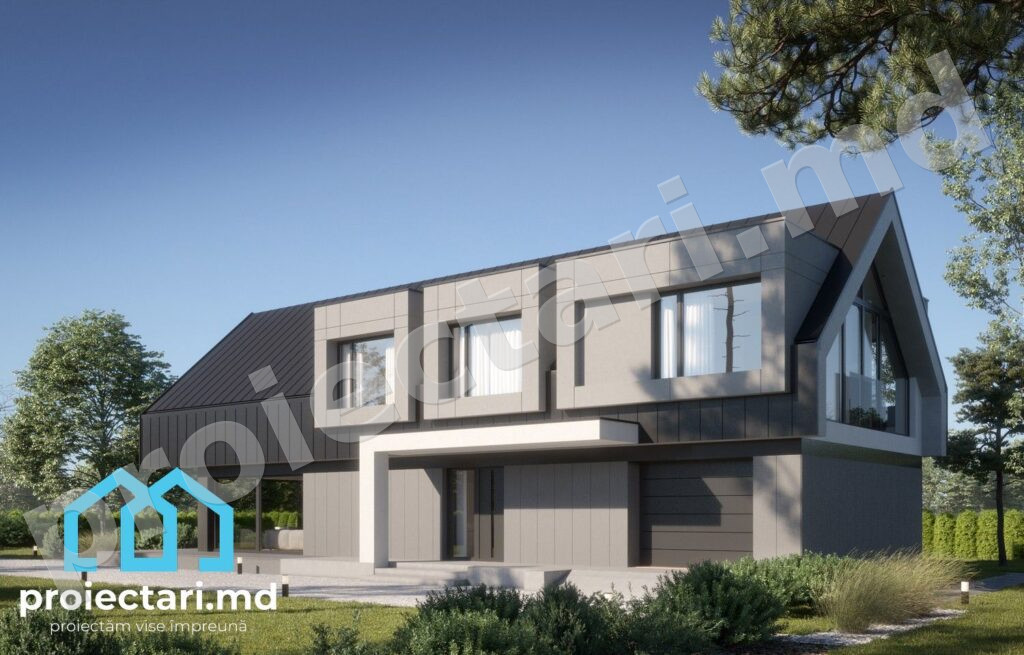 Proiect de casa pentru teren ingust cu mansarda 221m2