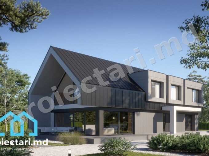 Proiect de casa pentru teren ingust cu mansarda 221m2 (2)