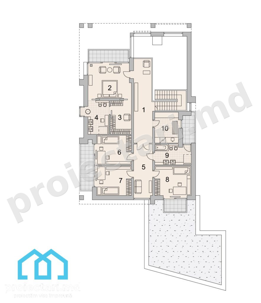 etaj Proiect casă cu etaj cu balcon panoramic
