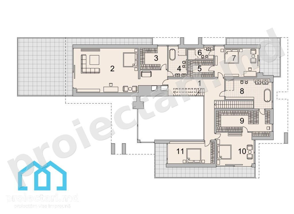 etaj Proiect de casă high-tech cu 3 nivele 1030m2