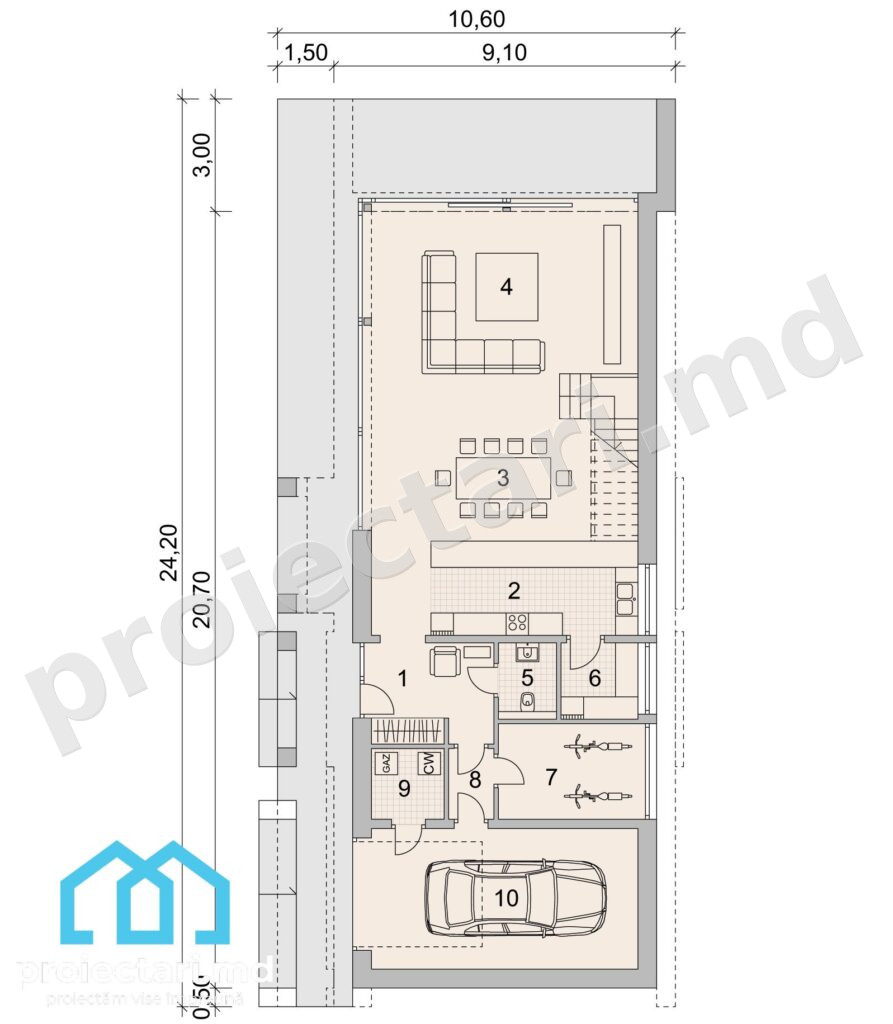 parter Proiect casă Barnhouse cu spații deschise