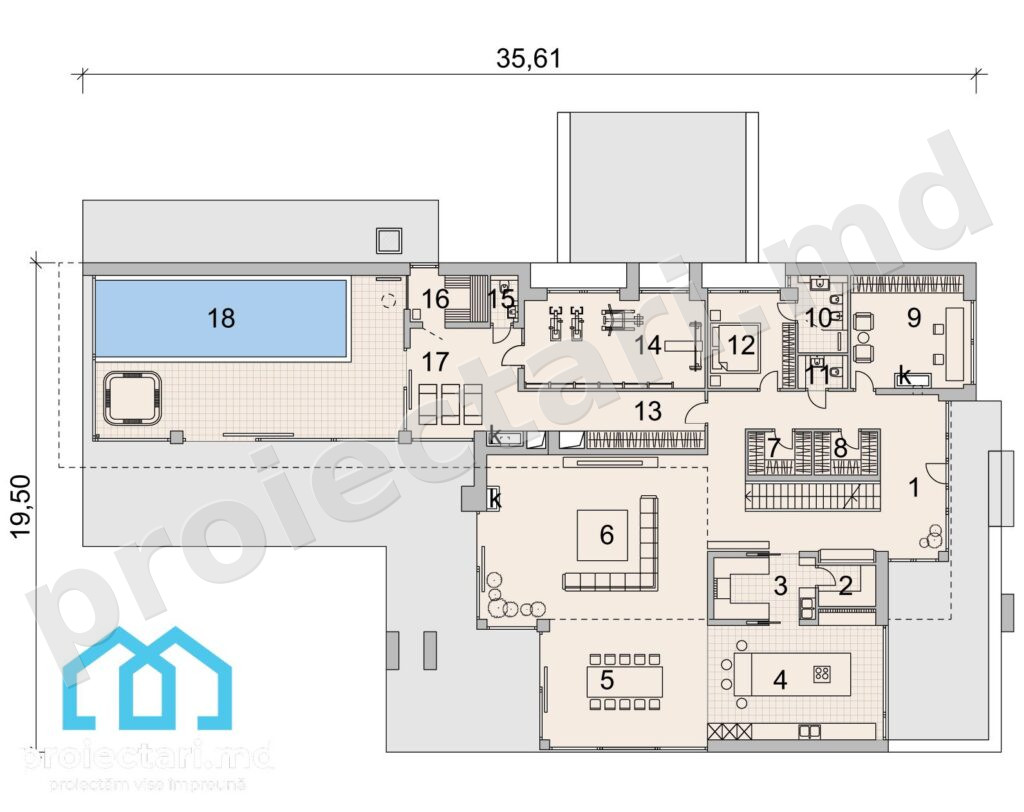 parter Proiect de casă high-tech cu 3 nivele 1030m2