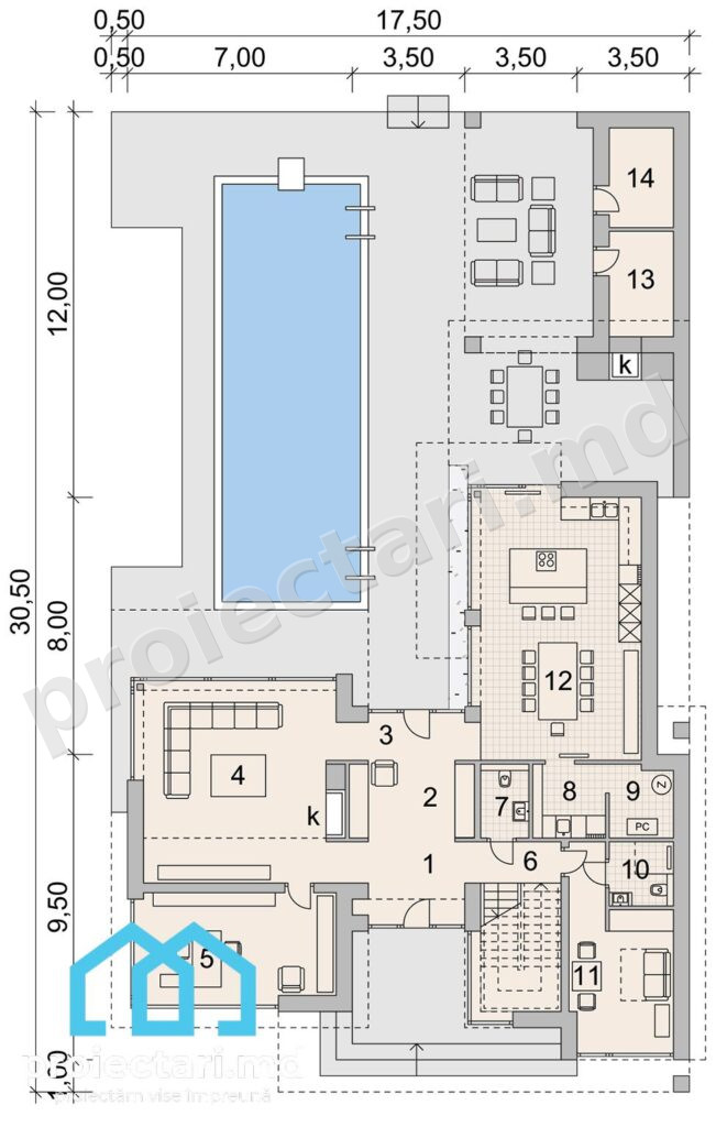 parter Proiect de casa high - tech cu etaj 300m2
