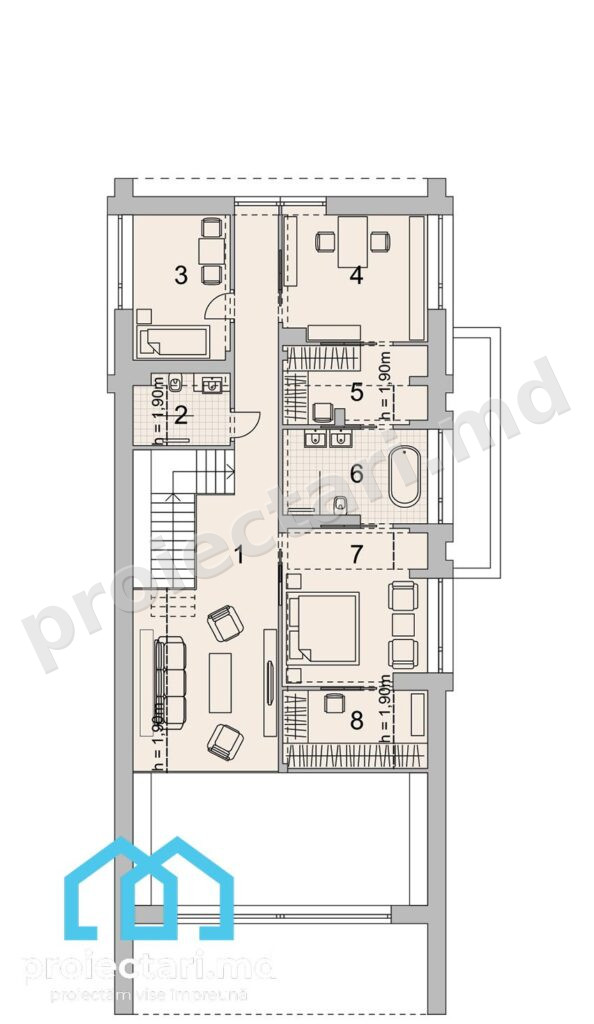 parter Proiect de casa pentru teren ingust cu mansarda 221m2 (2)