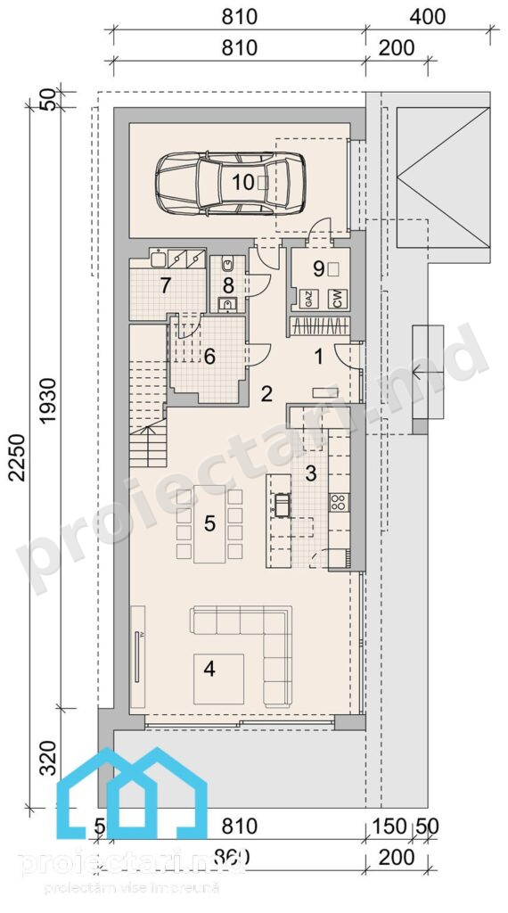 parter Proiect de casa pentru teren ingust cu mansarda 221m2