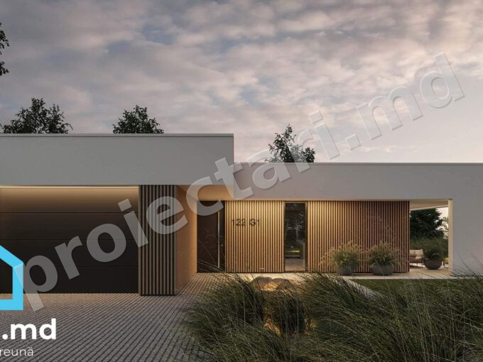 Proiect de casă cu parter de 100m² cu 3 dormitoare, 2 băi și garaj pentru o mașină - 102108
