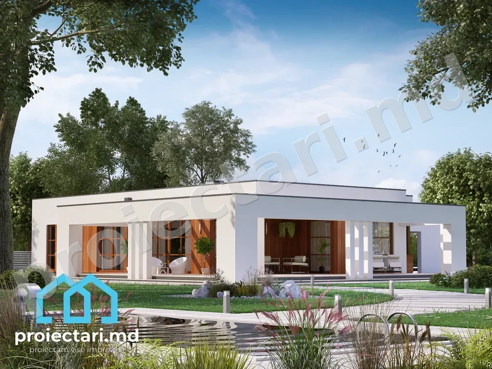 Proiect de casa High-tech cu un nivel 160m2
