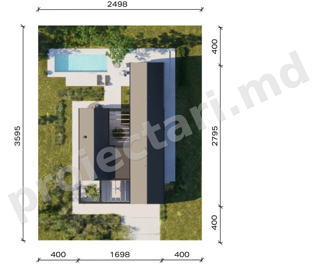 Proiect de casă cu un nivel 170m² cu 4 dormitoare - 102110