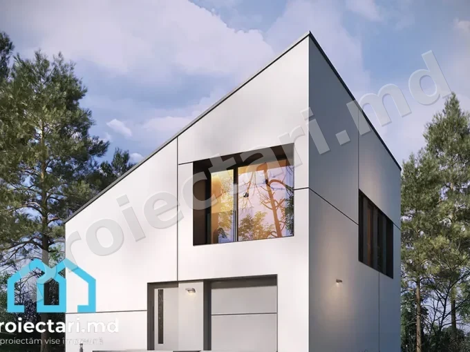 Proiect de casa cu etaj 130m2 cu acoperis intr-o panta - 102120