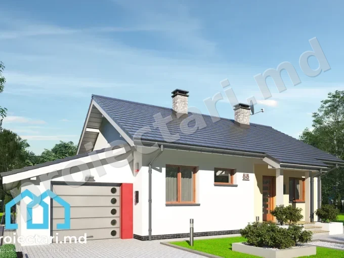 Proiect de casa parter cu 2 dormitoare 65m2 - 1021262