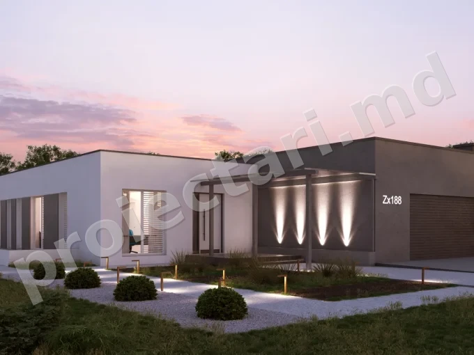 Proiect de casa parter hightech de 240m2 cu 4 dormitoare garaj